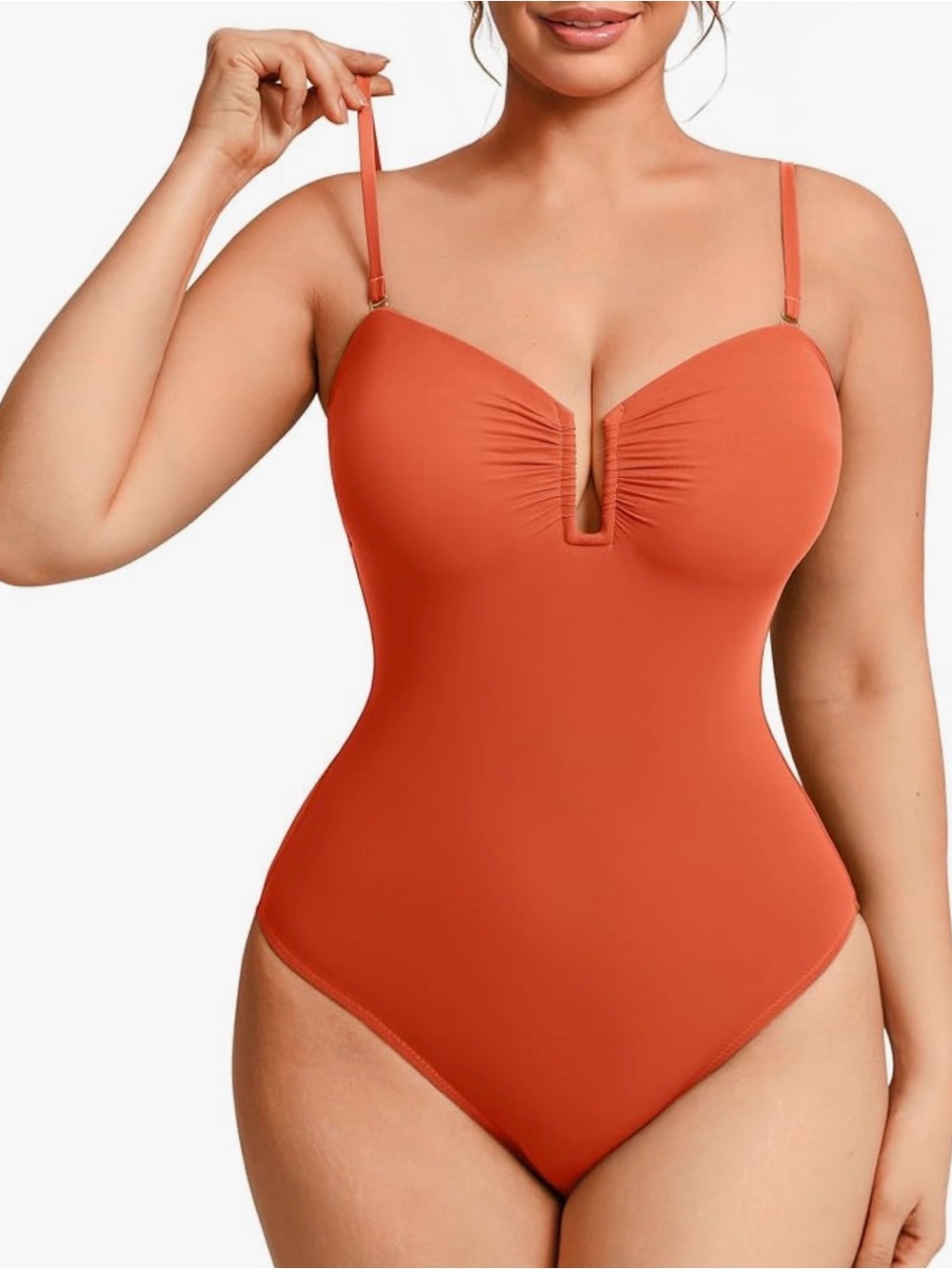 Rust V-Notch One-Piece Swimsuit - Women Swim